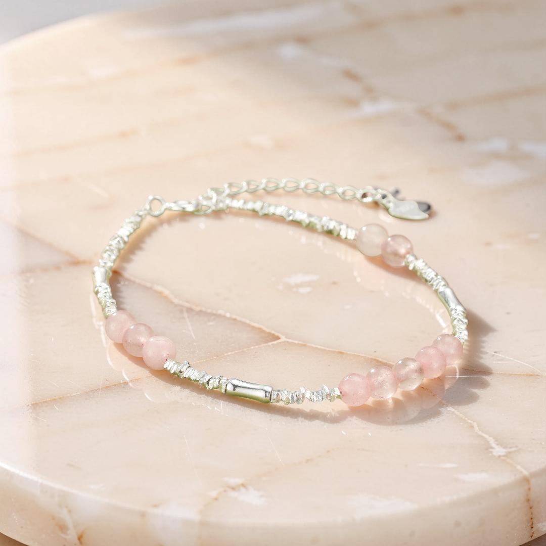 Bracelet Quartz Rose – Éclat Doux, Argent