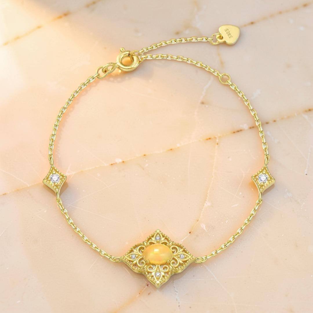 Bracelet Opale – Lumière Bohème, Argent Plaqué Or 10K