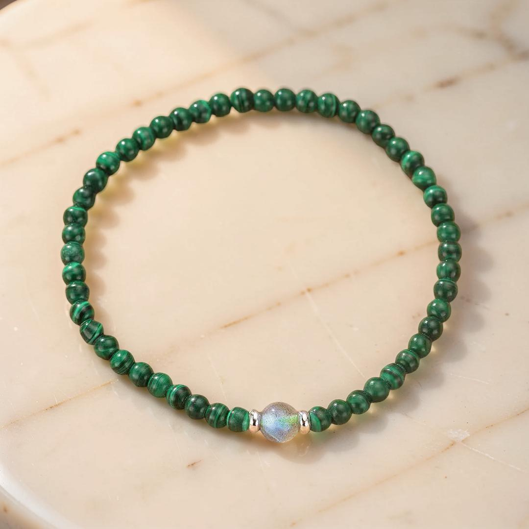 Bracelet Malachite – Harmonie Intérieure, Argent