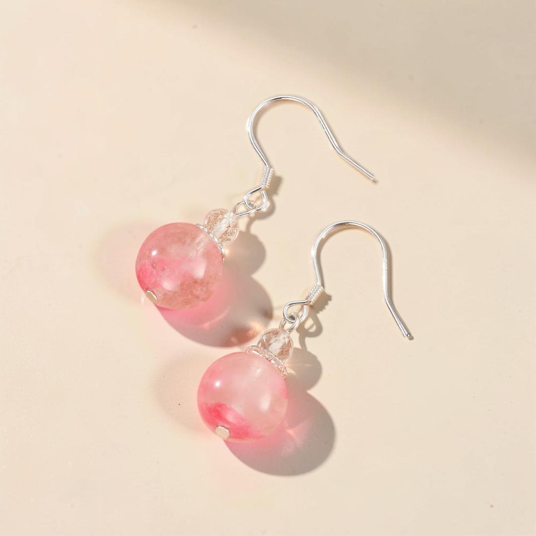 Boucles d’Oreilles Rhodonite – Rosée d’Amour, Argent