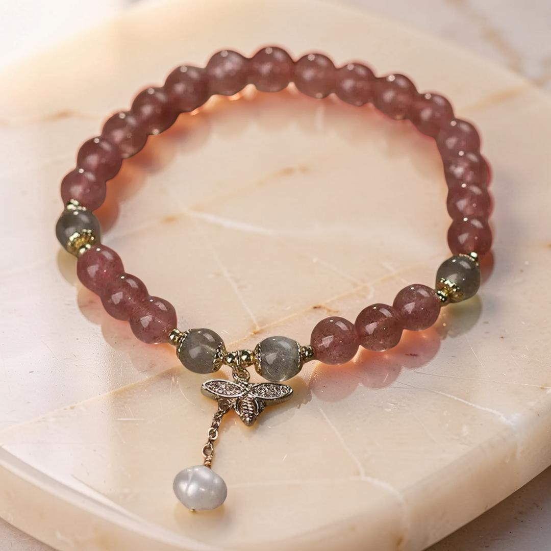 Bracelet Quartz Fraise et Labradorite – Abeille Poétique
