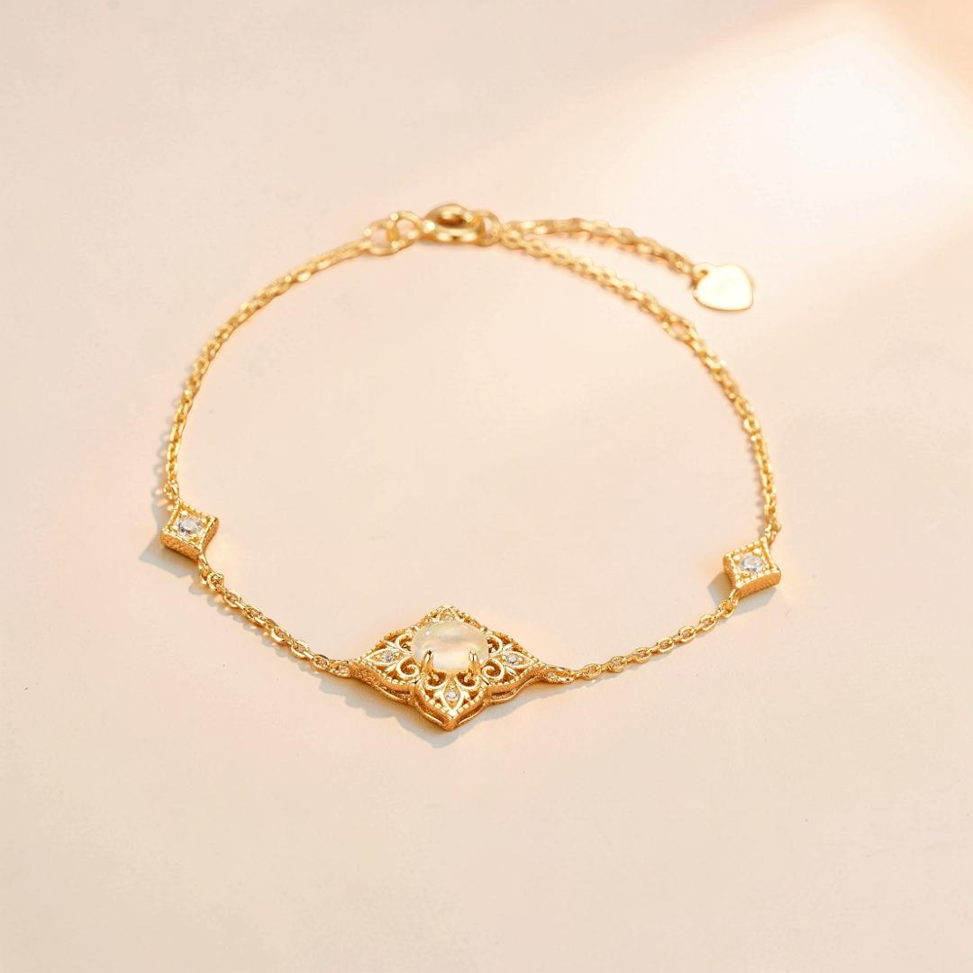 Bracelet Opale – Lumière Bohème, Argent Plaqué Or 10K