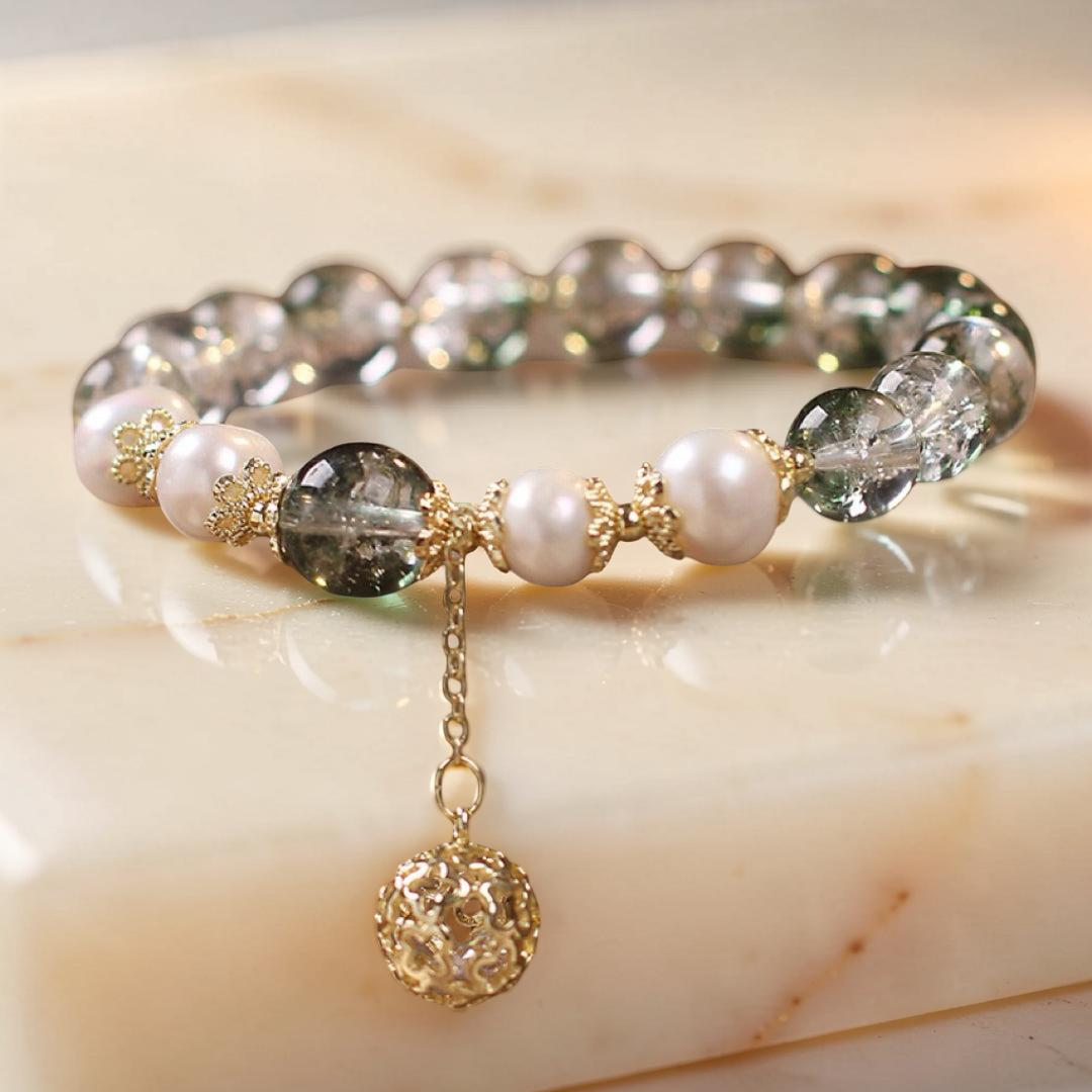 Bracelet Quartz Vert et Perle – Harmonie Royale