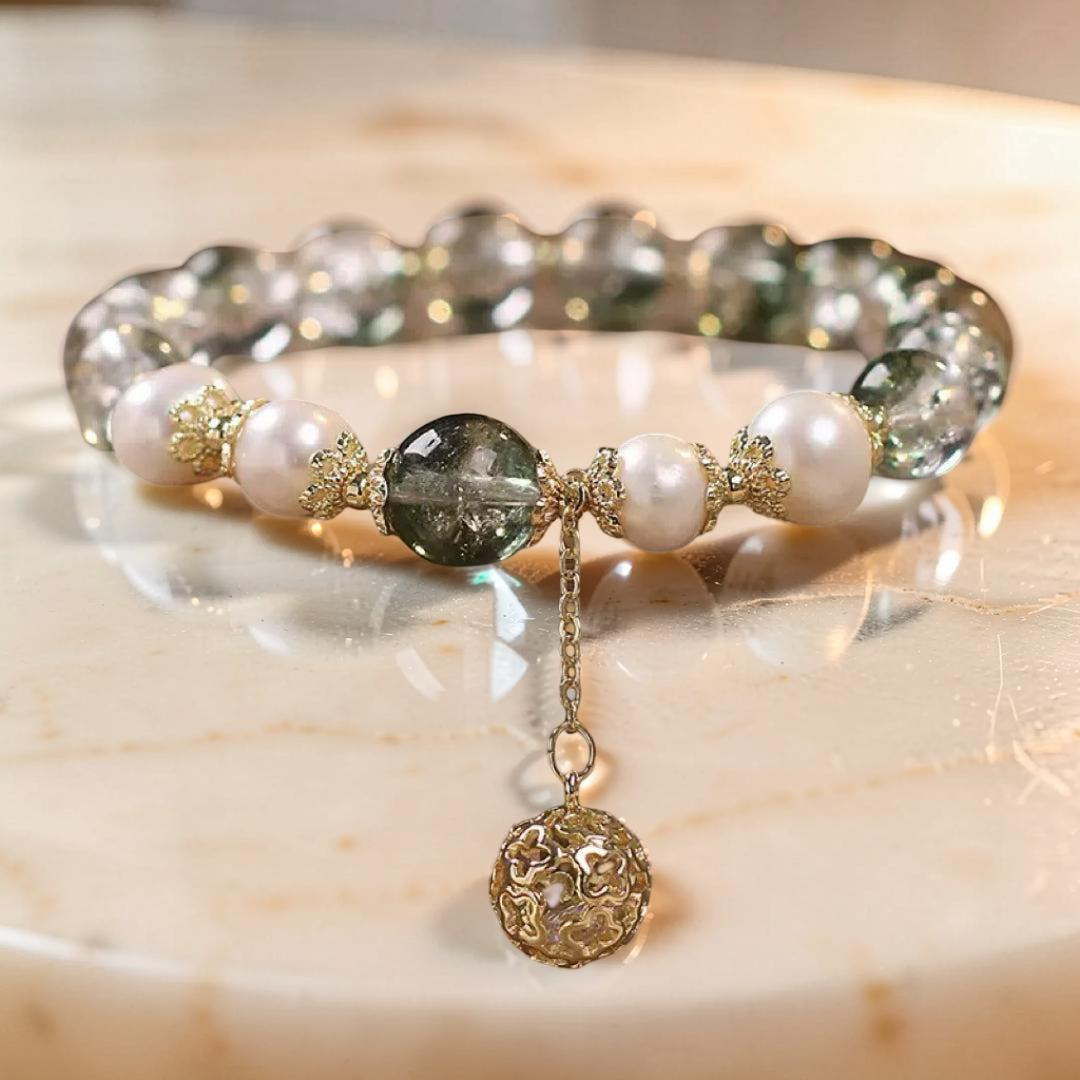 Bracelet Quartz Vert et Perle – Harmonie Royale