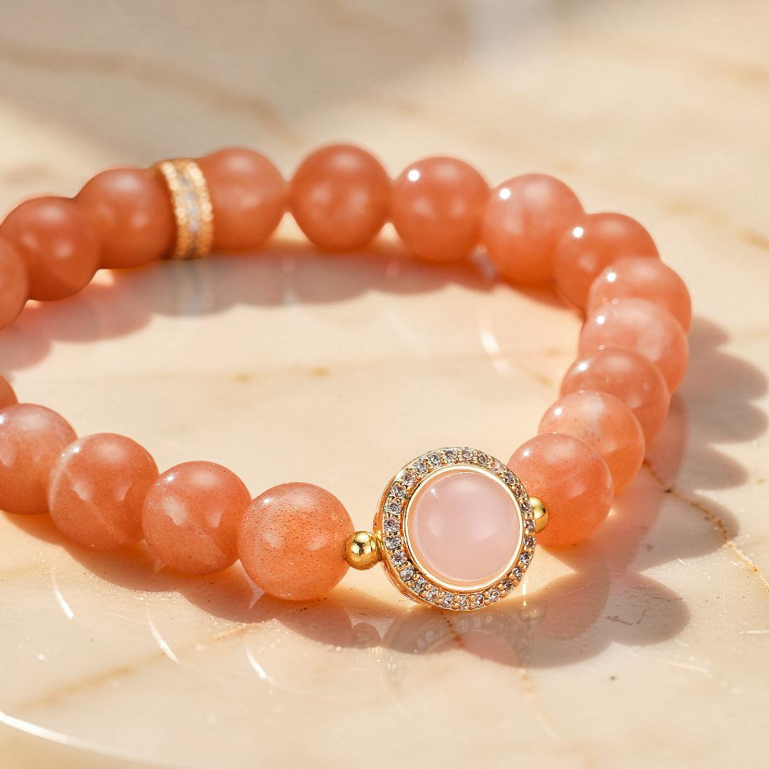 Bracelet Pierre de Soleil et Quartz Rose – Aura Tendre