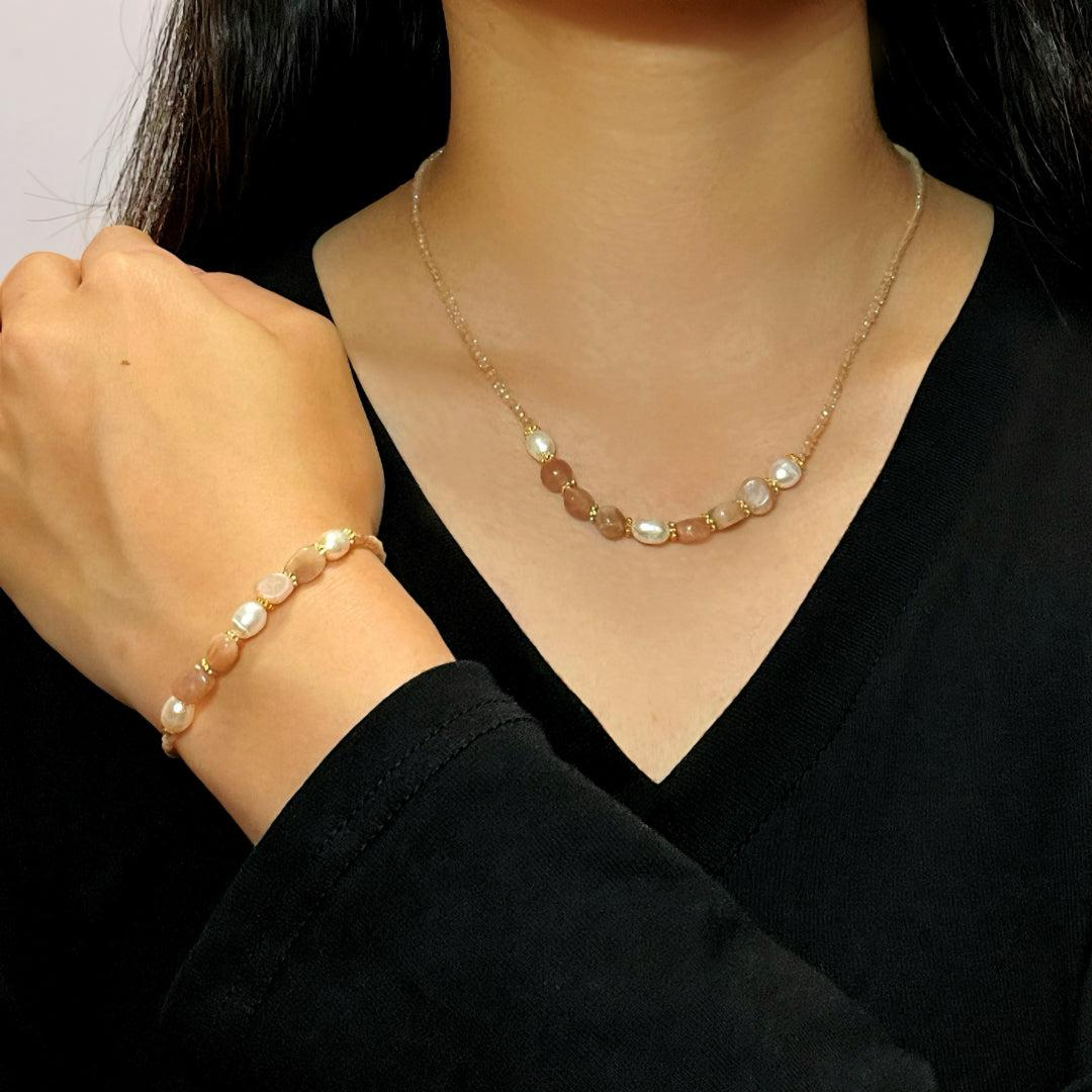 Bracelet Pierre de Soleil et Perle – Harmonie Radieuse