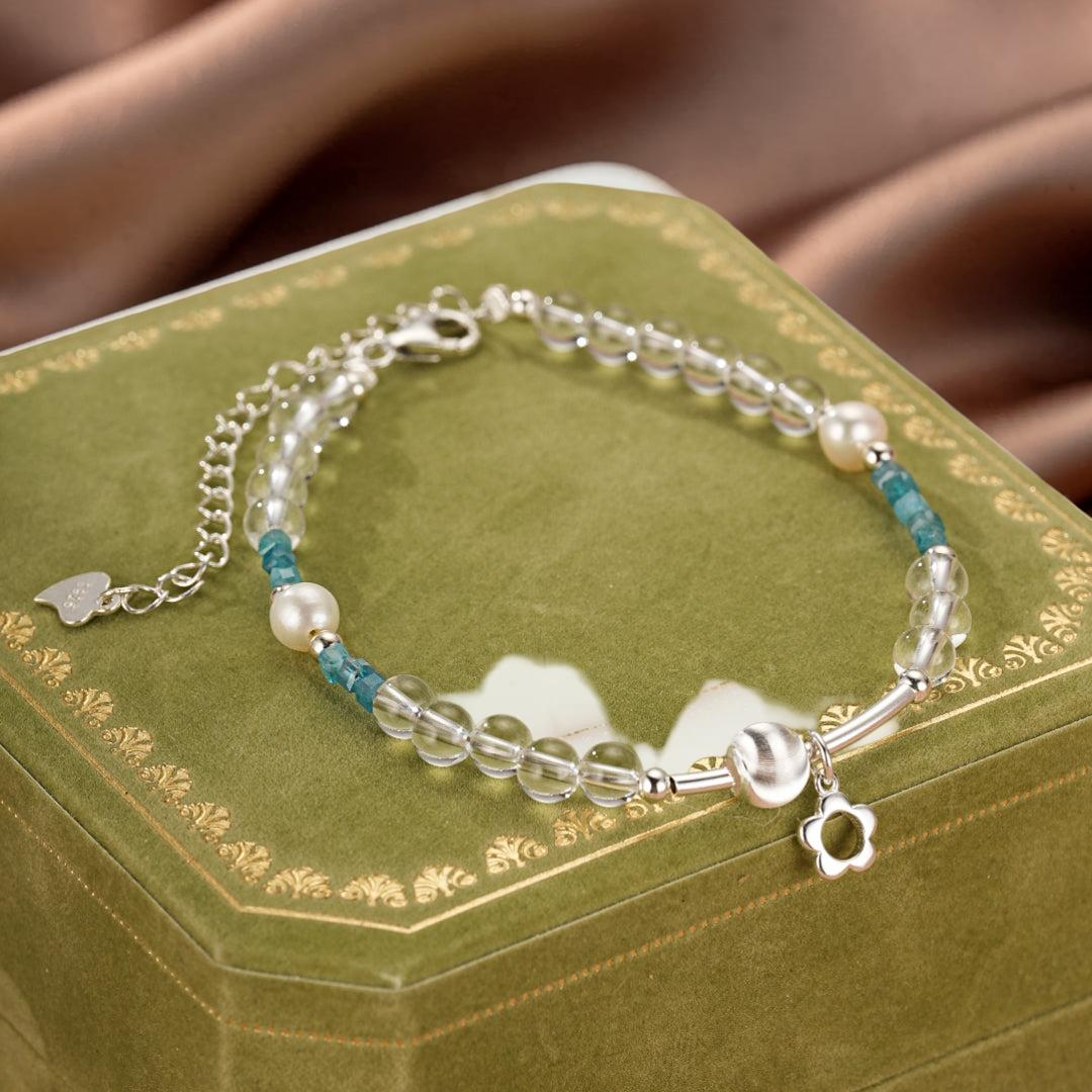 Bracelet Cristal de Roche et Apatite – Onde Joyeuse, Argent