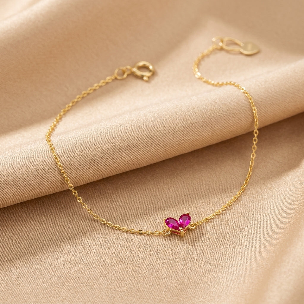 Bracelet Cornaline – Papillon Éclatant, Argent Plaqué Or 18K