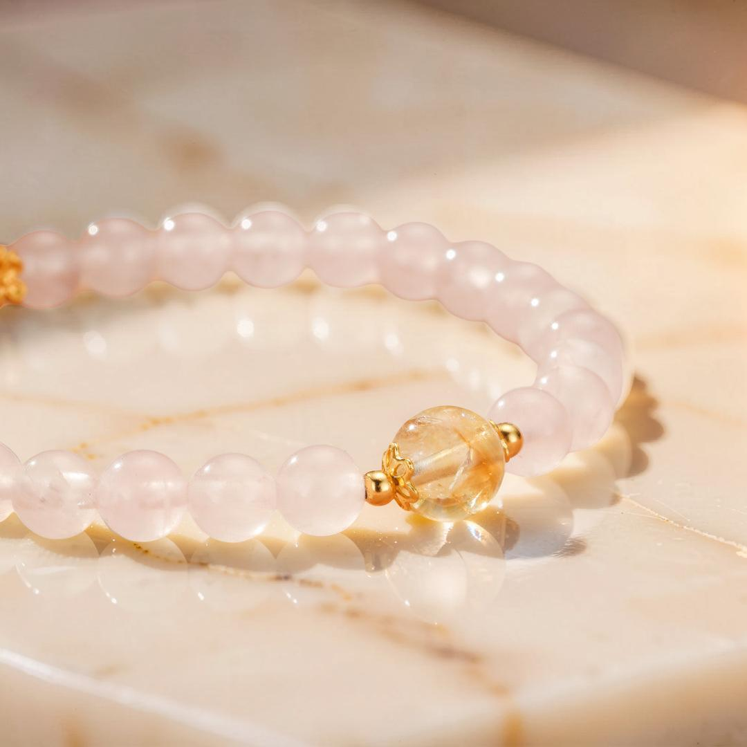 Bracelet Quartz Rose et Citrine – Équilibre Radieux, Argent Plaqué Or