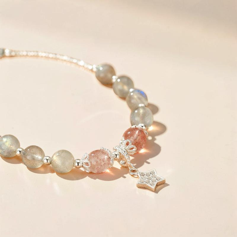 Bracelet Labradorite et Quartz Fraise – Rêve Étoilé, Argent