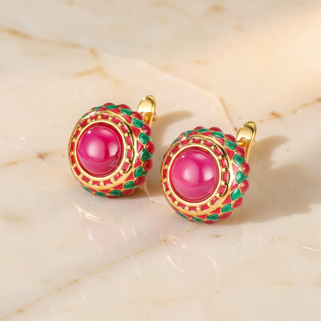 Boucles d’Oreilles Cornaline – Rosace Royale, Argent Émaillé