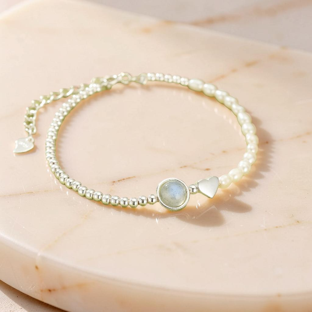 Bracelet Pierre de Lune et Perles – Lumière Nacrée, Argent 925