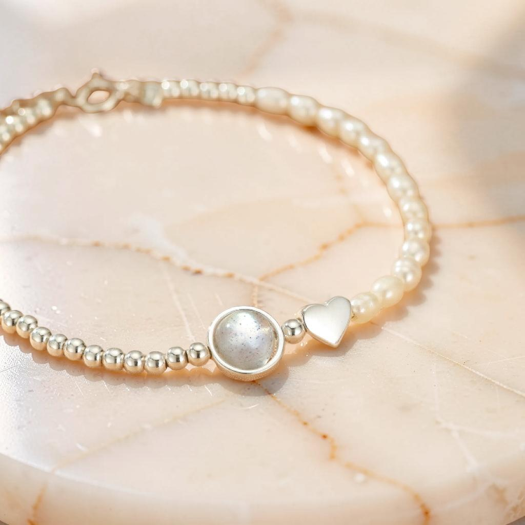 Bracelet Pierre de Lune et Perles – Lumière Nacrée, Argent 925