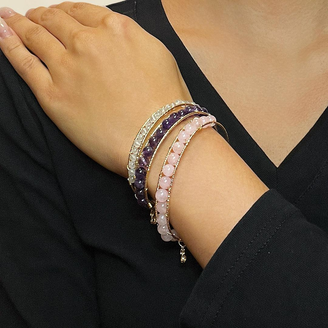 Bracelet Quartz Rose, Améthyste ou Aigue-Marine – Beauté Énergétique