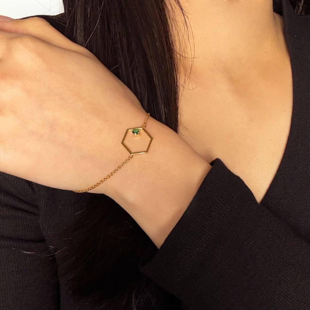 Bracelet Péridot – Étoile Radieuse, Argent Plaqué Or