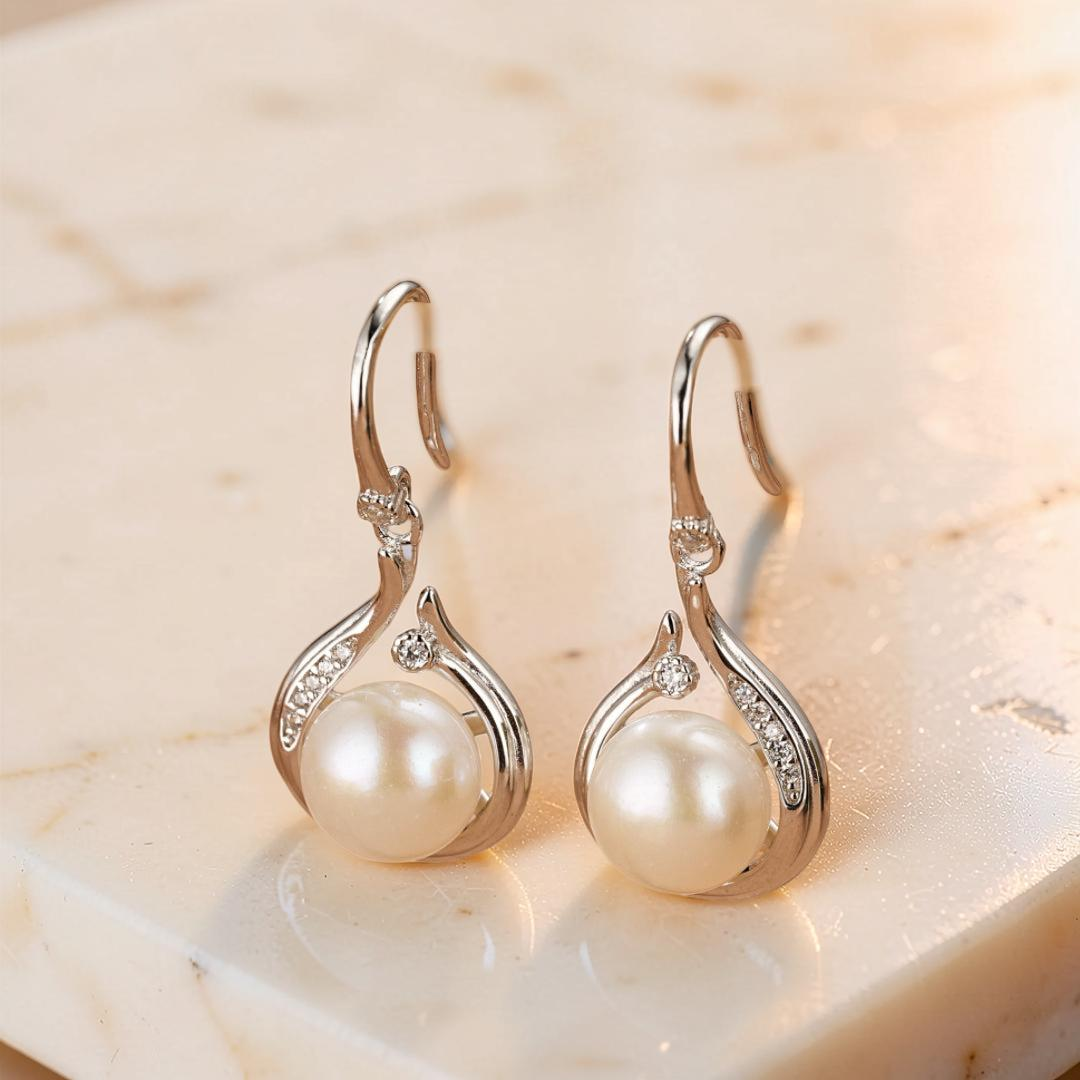 Boucles d'Oreilles Perle – Goutte Royale, Argent