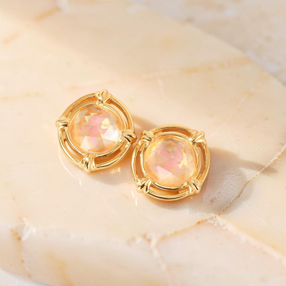 Boucles d'oreilles Quartz Rose – Aura Radieuse, Argent Plaqué Or 10K
