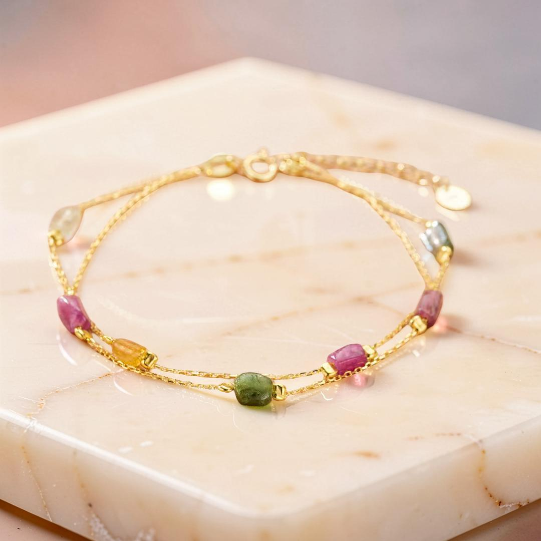 Bracelet Tourmaline – Cristaux Bruts, Argent Plaqué Or