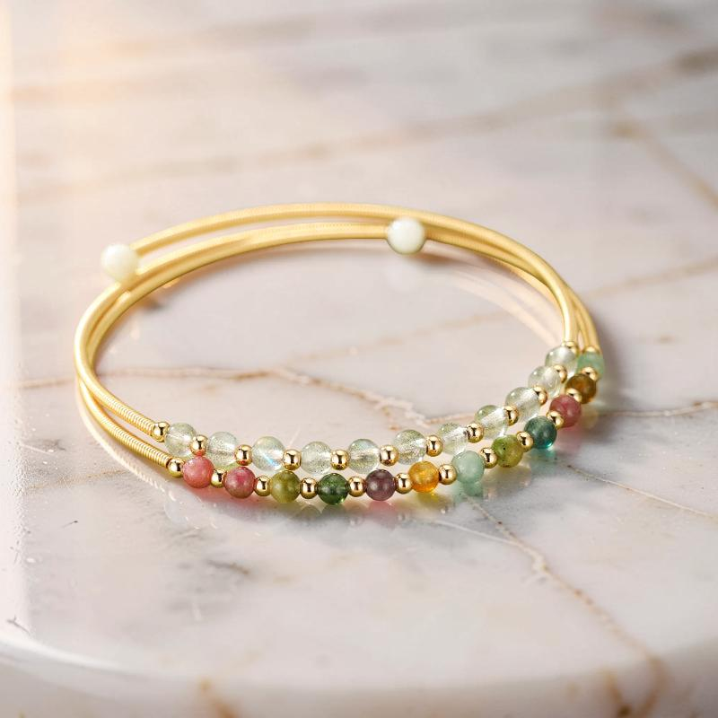 Bracelet Labradorite et Tourmaline – Symphonie Minérale, Plaqué Or 14K
