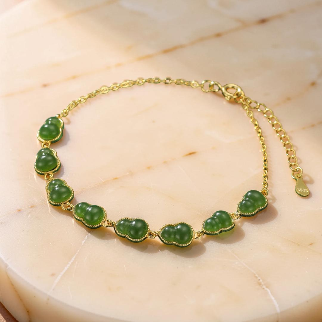 Bracelet Jade – Fortune Éternelle, Argent Plaqué Or