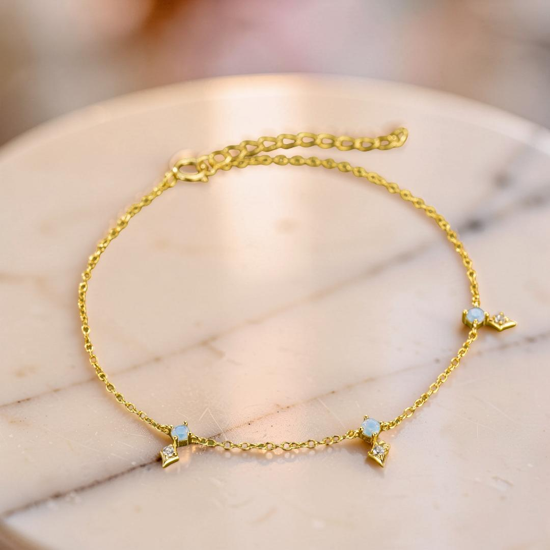 Bracelet Opale – Charme Étoilé, Argent Plaqué Or