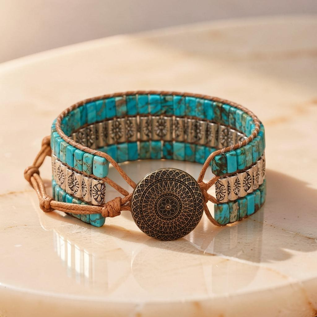 Bracelet Wrap Turquoise – Empreinte Ethnique