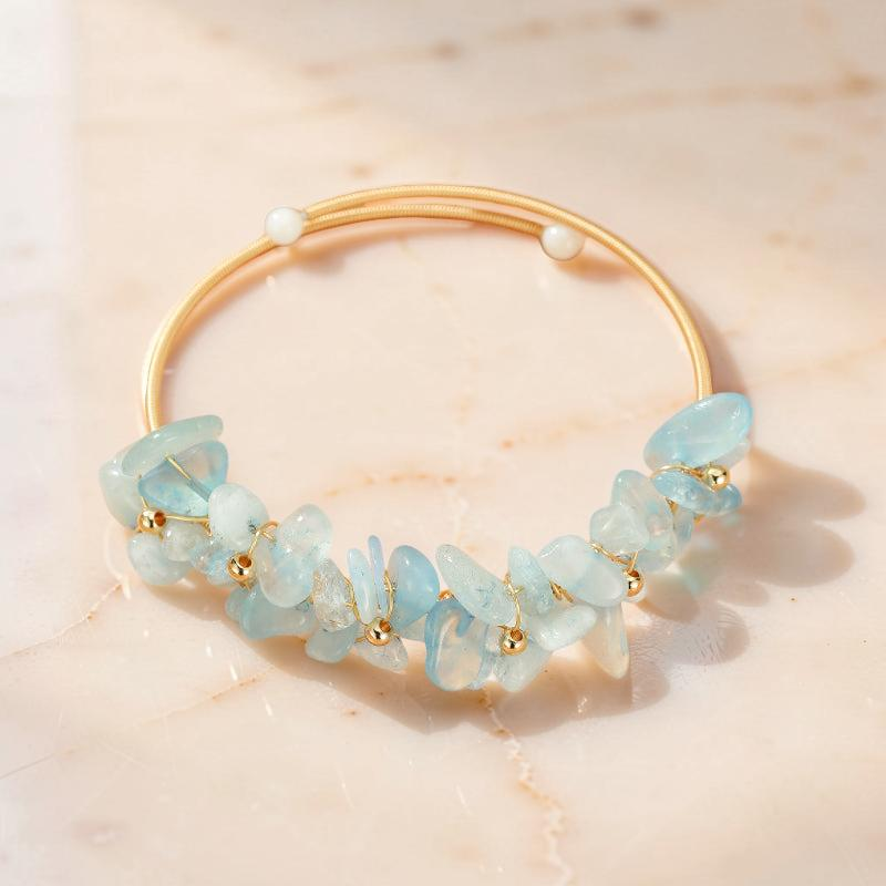 Bracelet Aigue-Marine et Perle – Éclat Aquatique, Laiton plaqué or 14K