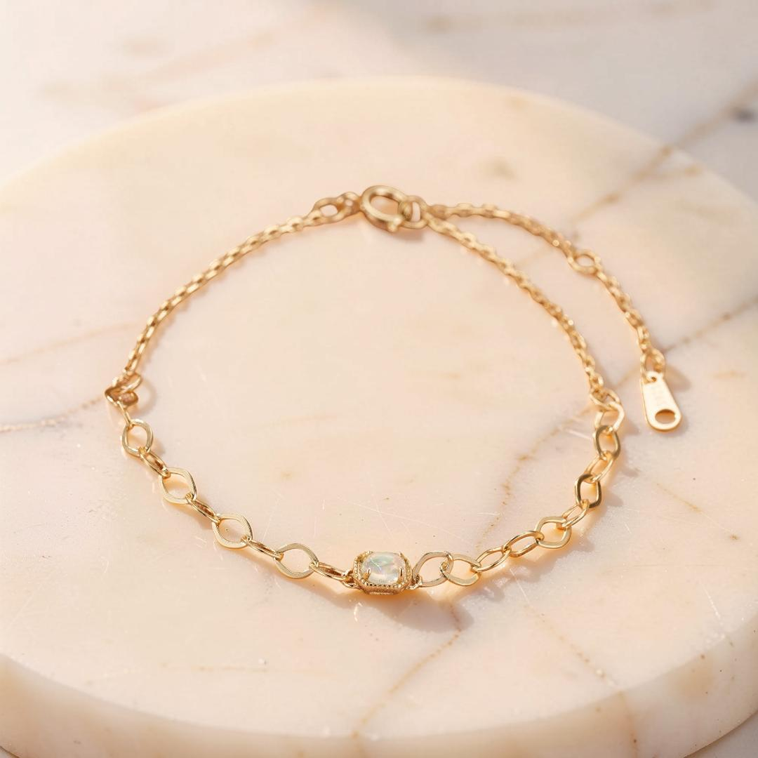Bracelet Opale – Lien Précieux, Argent Plaqué Or