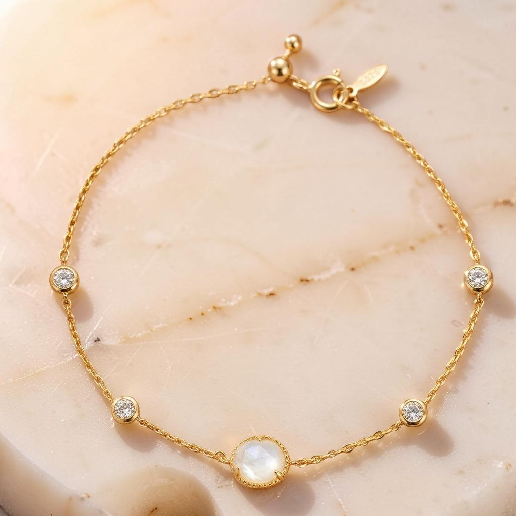 Bracelet Cristal de Roche – Aura Cristalline, Argent Plaqué Or 14K
