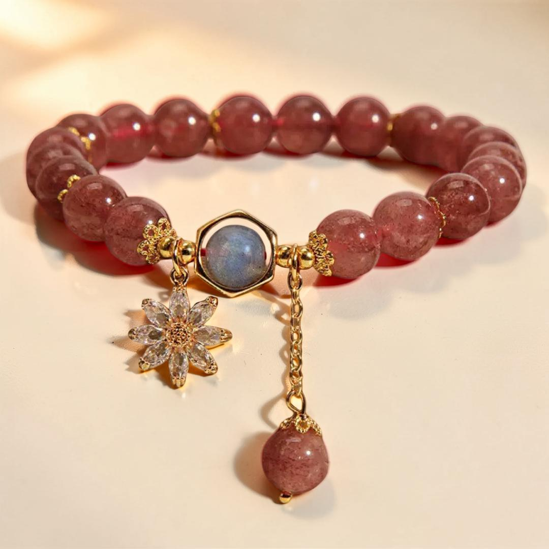 Bracelet Quartz Fraise et Cristal de Roche – Fleur Cosmique