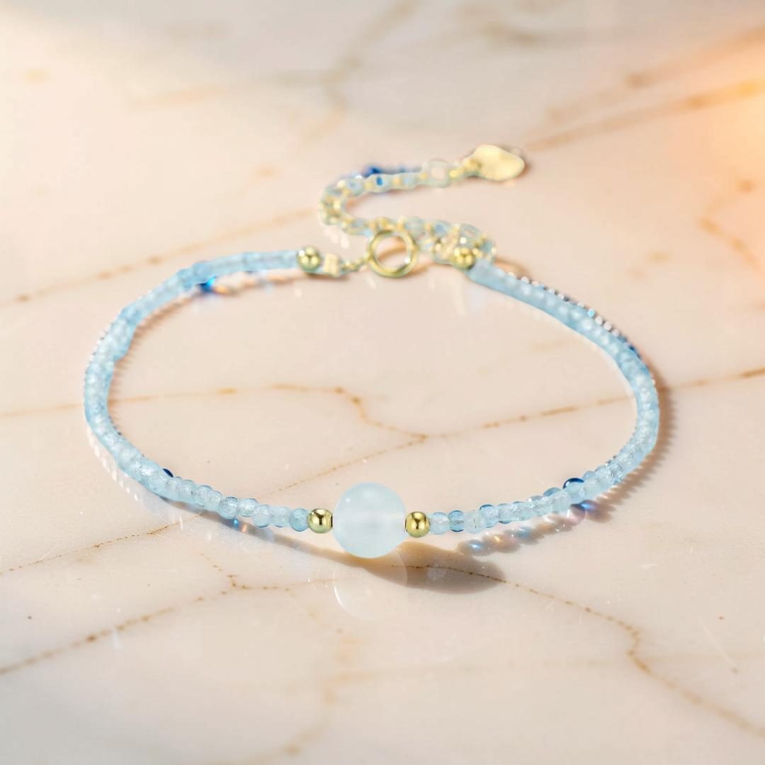 Bracelet Pierre de Lune et Aigue Marine – Rêverie des Flots