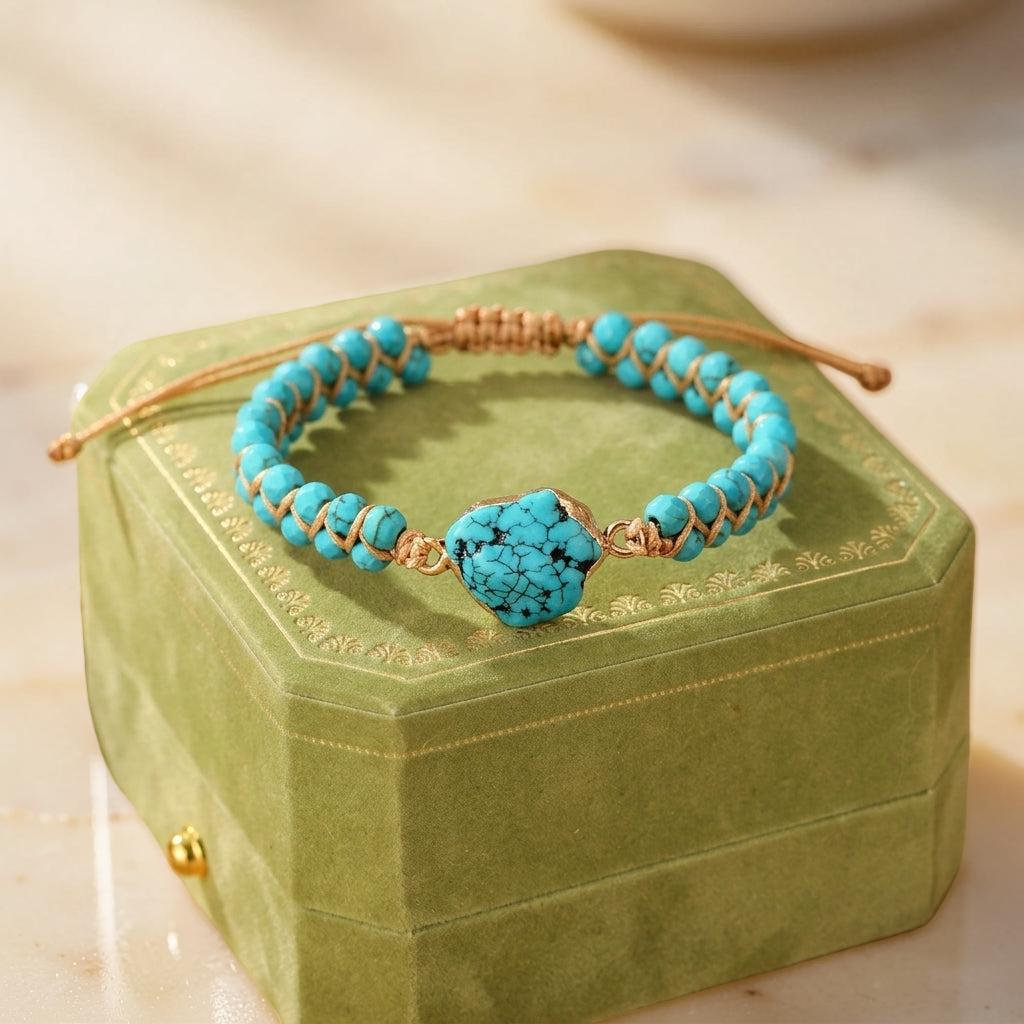 Bracelet Turquoise – Fil d'Amour, Argent Plaqué Or