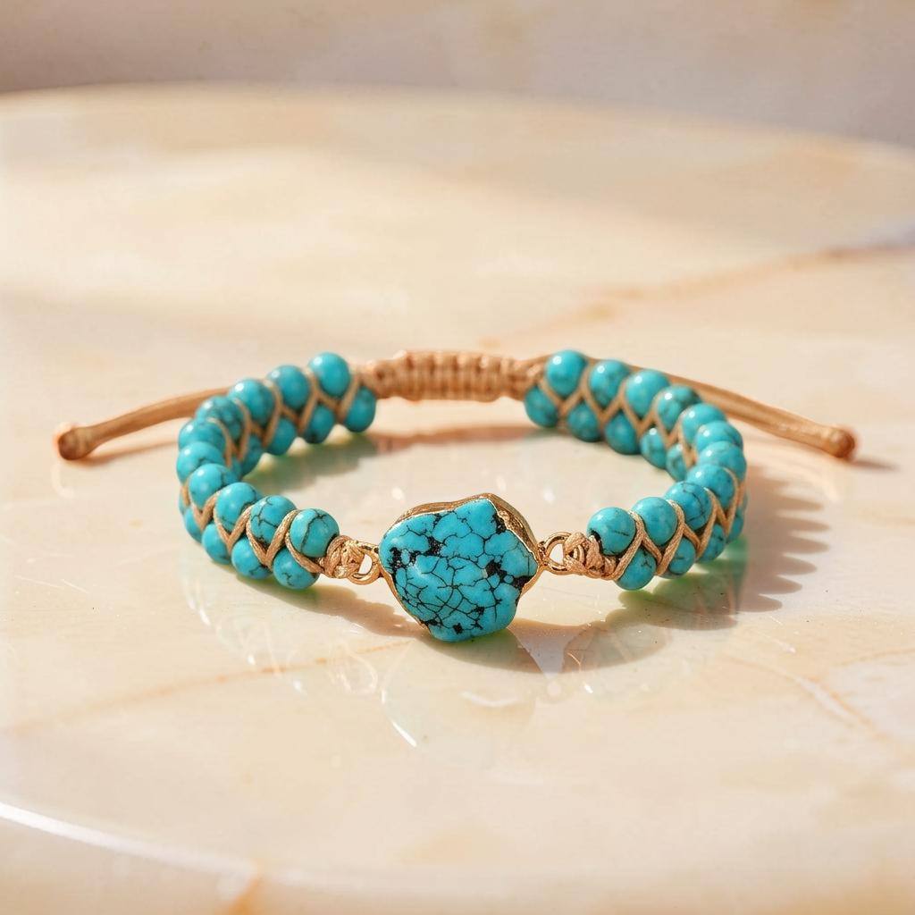 Bracelet Turquoise – Fil d'Amour, Argent Plaqué Or