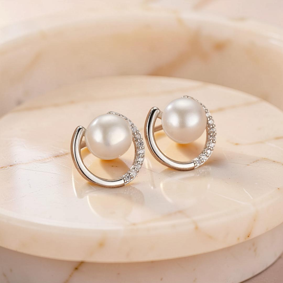 Boucles d’Oreilles Perle – Éclat Lunaire, Argent 925
