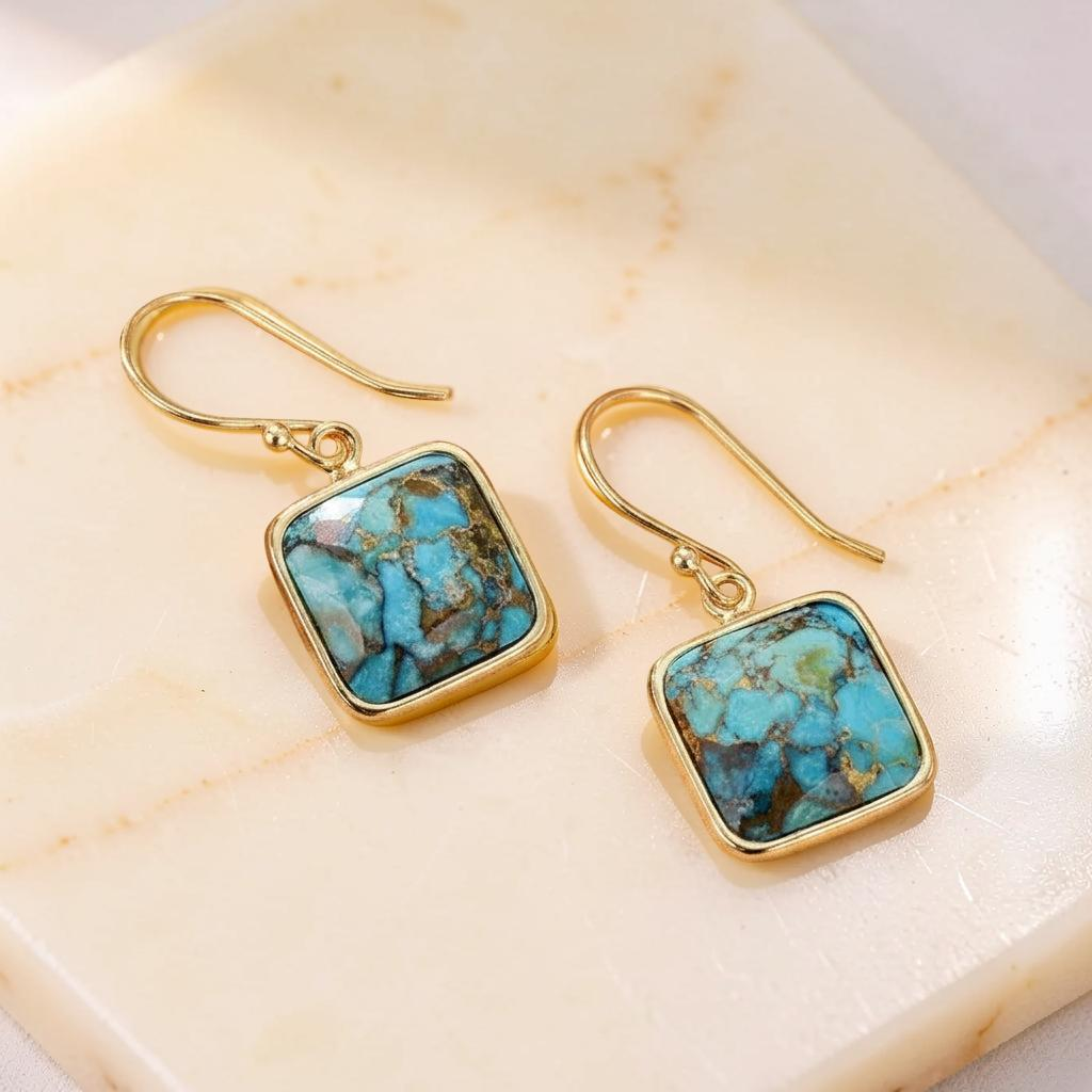 Boucles d'Oreilles Turquoise – Fragments de Ciel, Argent Plaqué Or