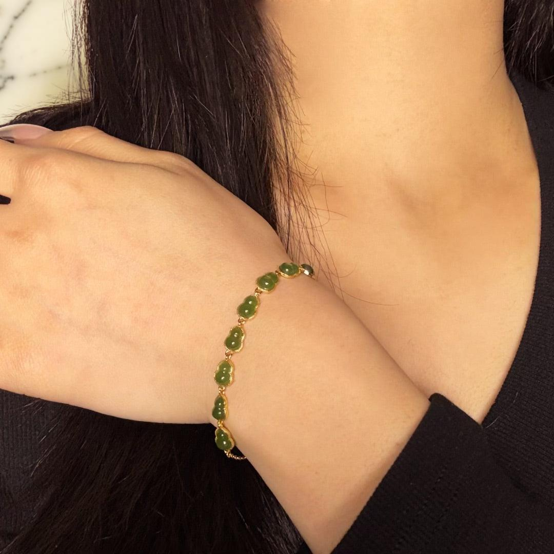 Bracelet Jade – Fortune Éternelle, Argent Plaqué Or