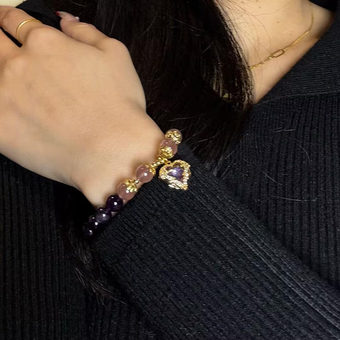 Bracelet Améthyste et Quartz Fraise – Espoir