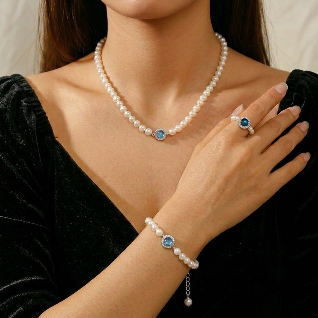 Bracelet Perle et Aigue Marine – Harmonie Océanique, Argent