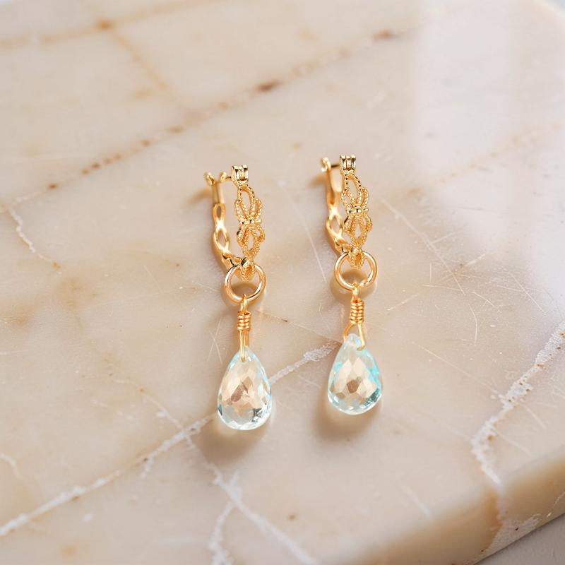 Boucles d'Oreilles Topaze Bleue – Goutte de Sérénité, Argent Plaqué Or