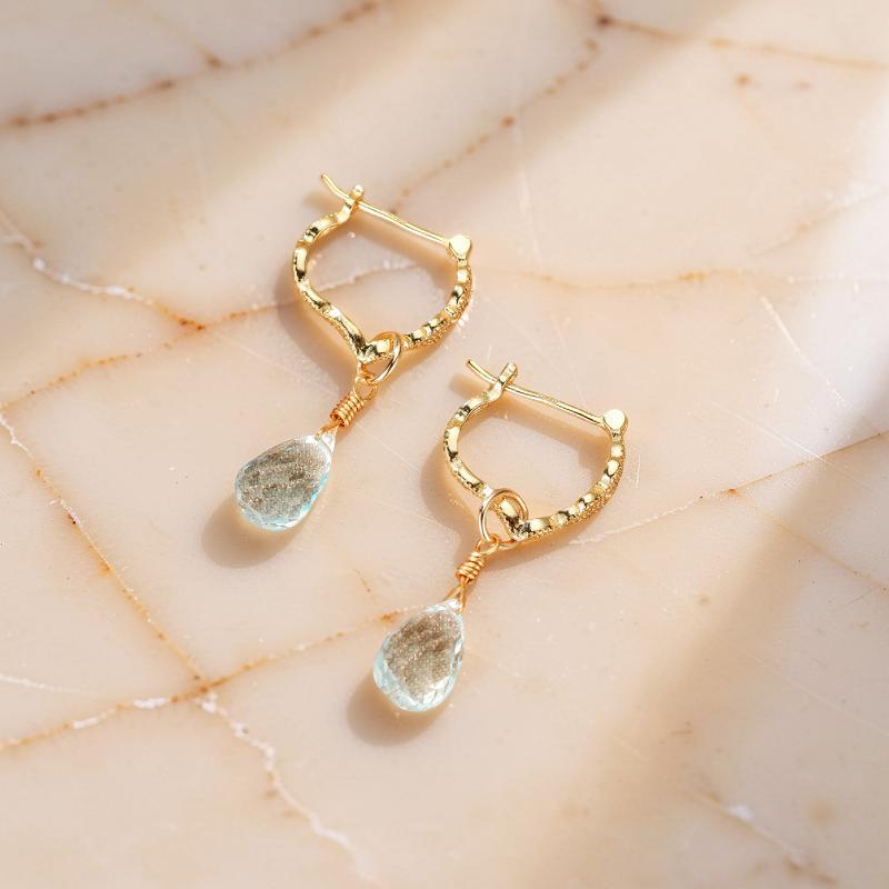 Boucles d'Oreilles Topaze Bleue – Goutte de Sérénité, Argent Plaqué Or