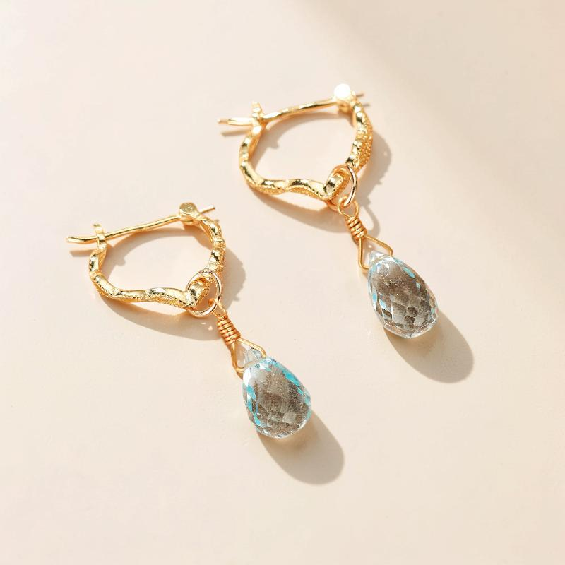 Boucles d'Oreilles Topaze Bleue – Goutte de Sérénité, Argent Plaqué Or