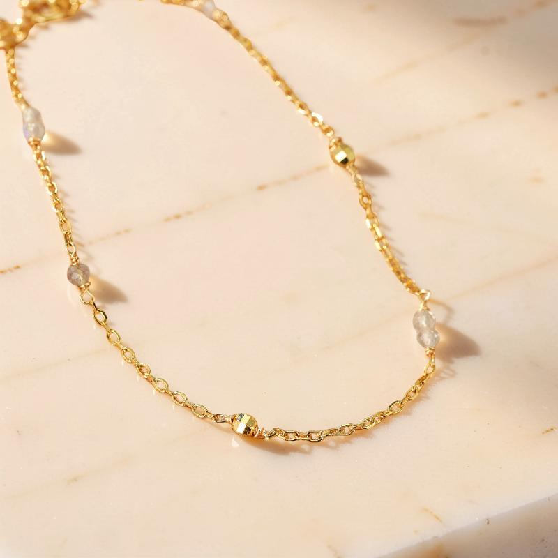 Bracelet Labradorite – Étincelle Lunaire, Argent Plaqué Or