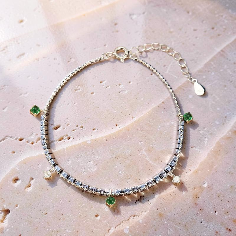 Bracelet Émeraude – Rosée Lumineuse, Argent 925