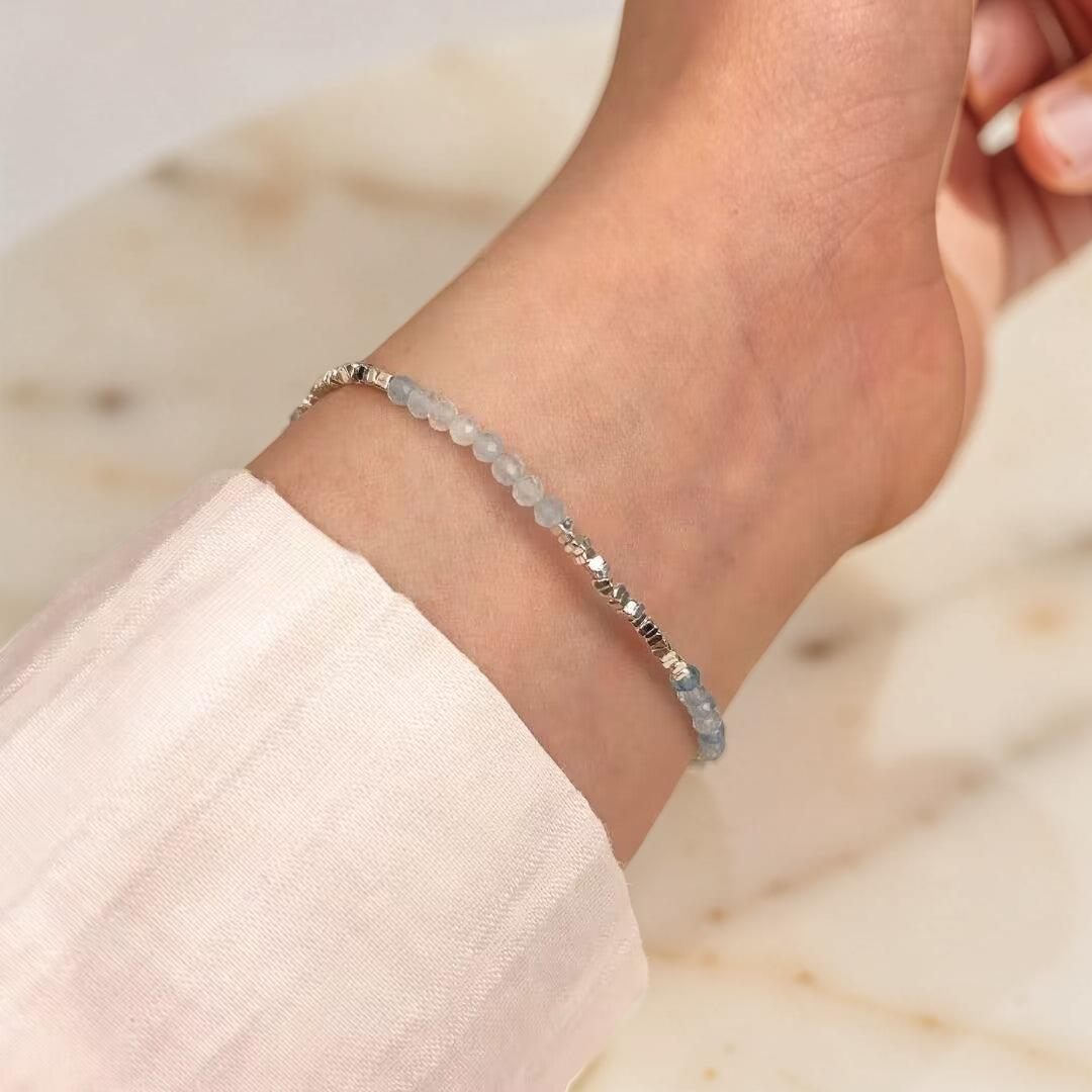 Bracelet Aigue-marine – Brume Matinale, Argent