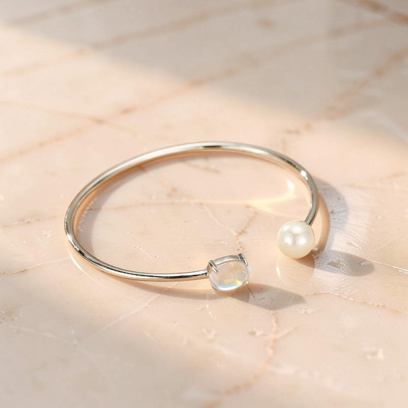 Bracelet Pierre de Lune et Perle – Essence de Lune, Argent
