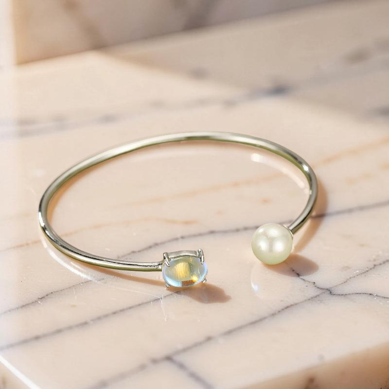 Bracelet Pierre de Lune et Perle – Essence de Lune, Argent