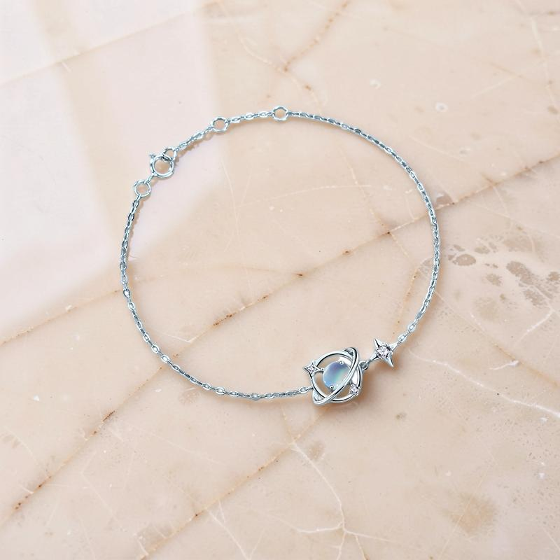 Bracelet Pierre de Lune – Étoile Galactique, Argent 925