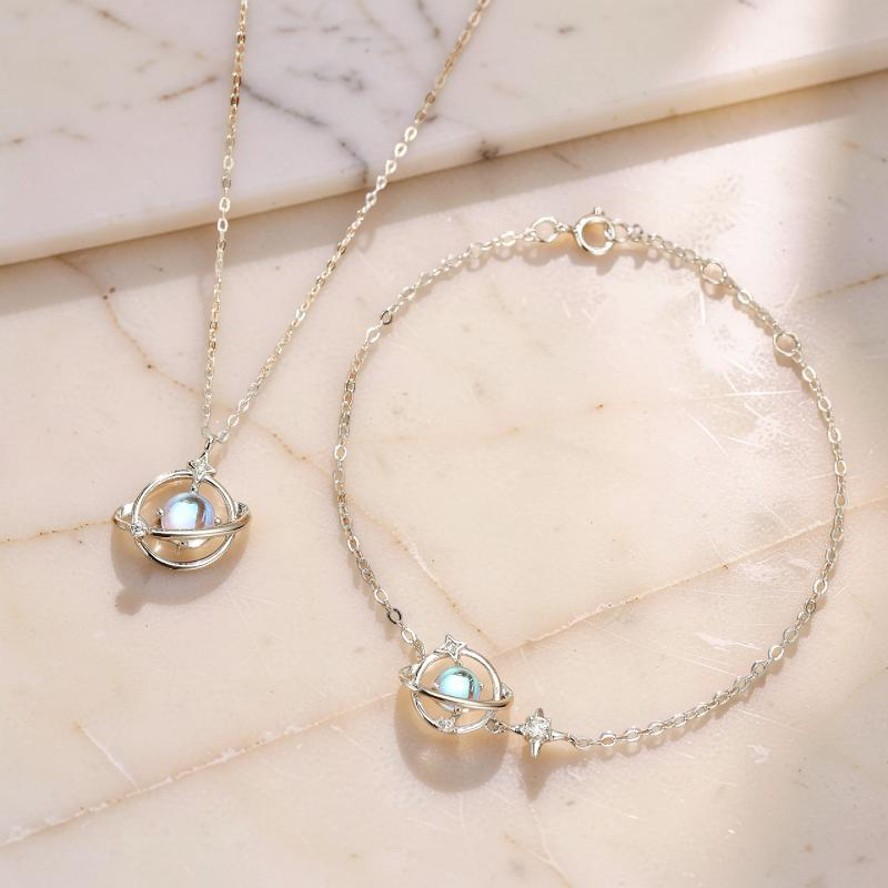 Bracelet Pierre de Lune – Étoile Galactique, Argent 925