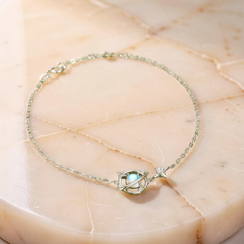 Bracelet Pierre de Lune – Étoile Galactique, Argent 925