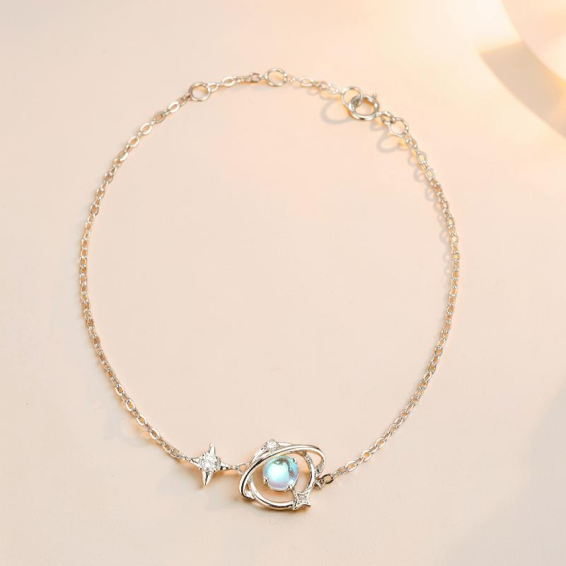 Bracelet Pierre de Lune – Étoile Galactique, Argent 925
